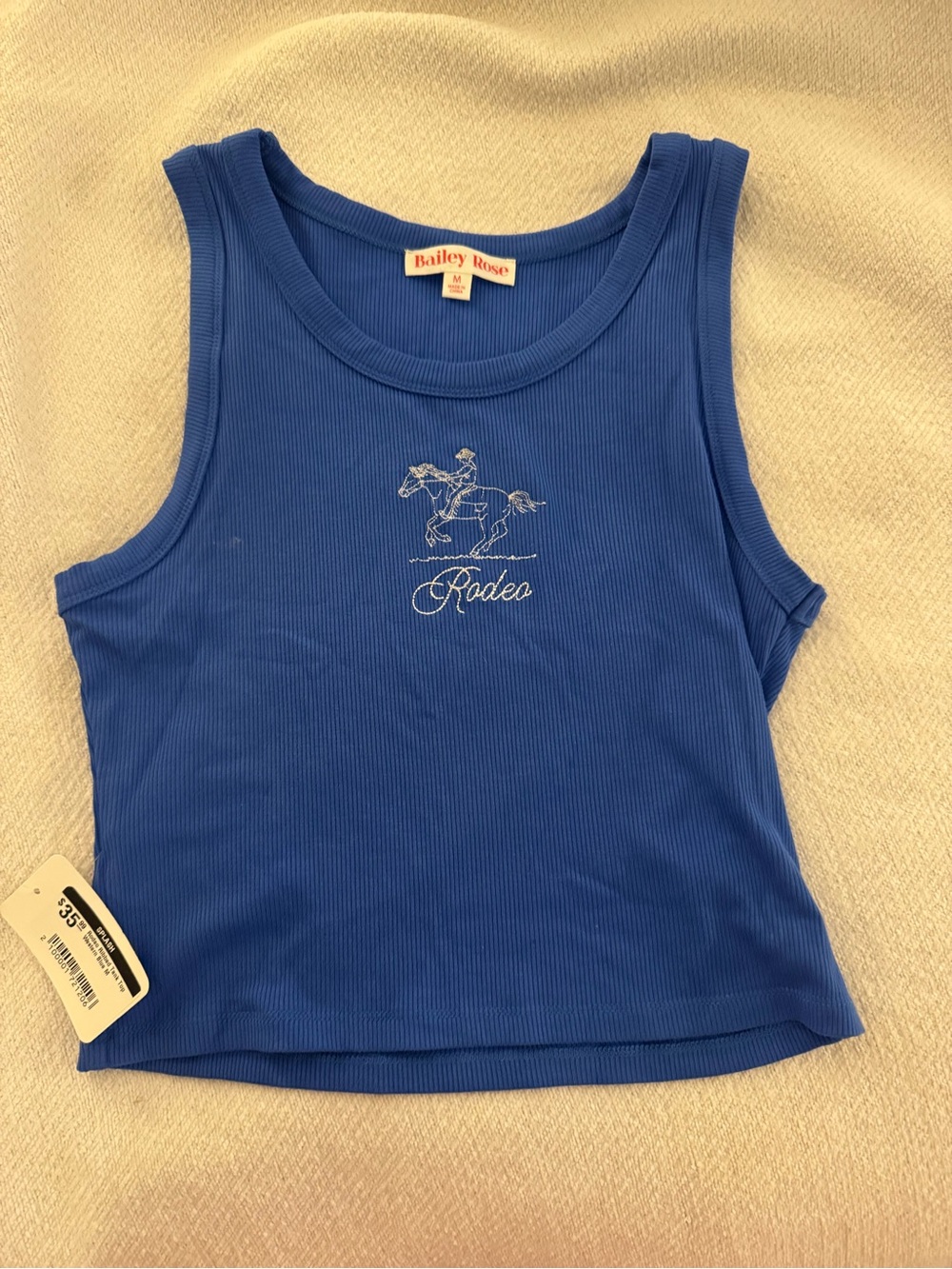 Bailey Rose Women's Blue Ribbed Rodeo Graphic Tank